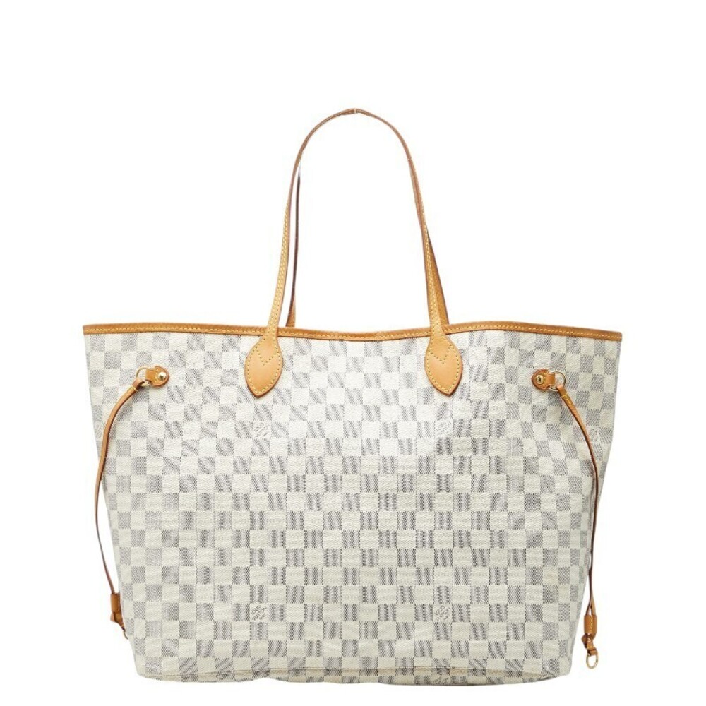 Louis Vuitton Damier Azur White Neverfull Shoulder Bag Tote White Leather